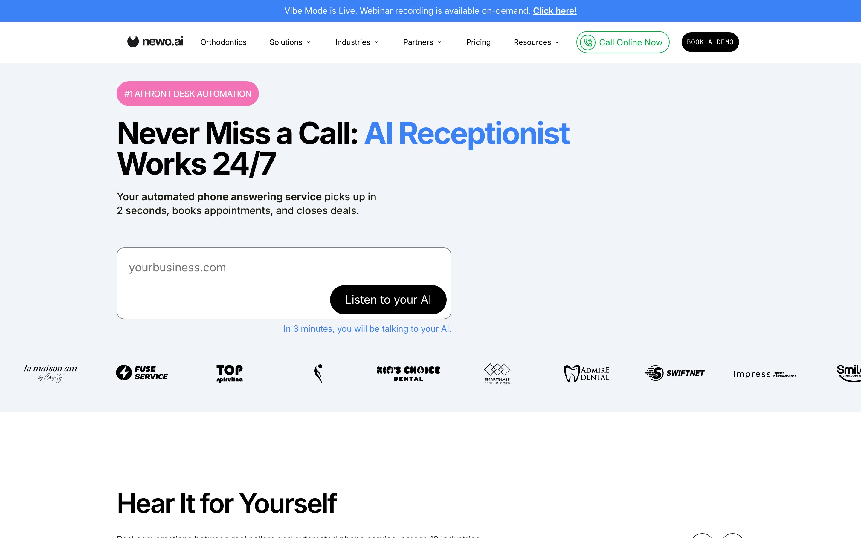 Newo landing page — first screen
