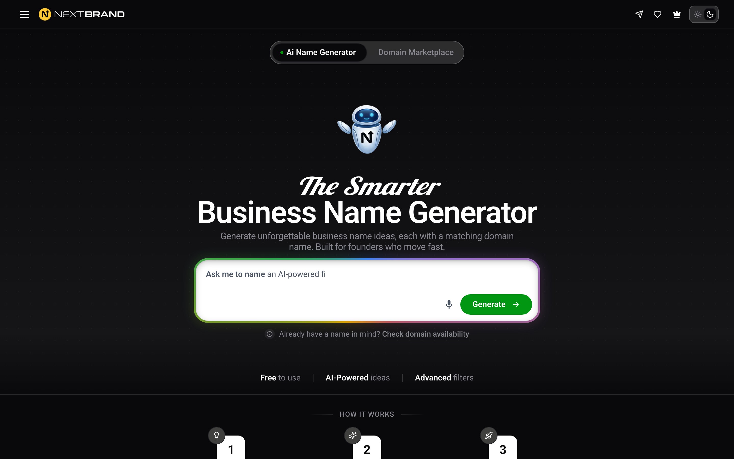 NextBrand landing page — first screen