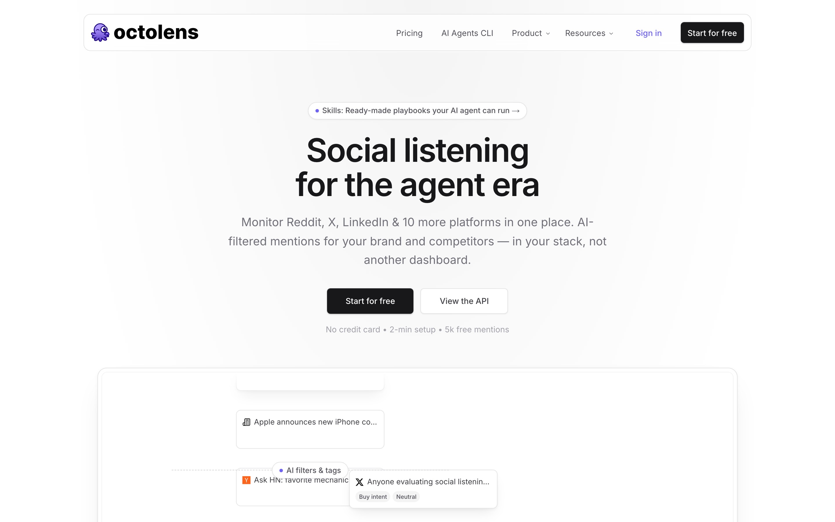 Octolens landing page — first screen
