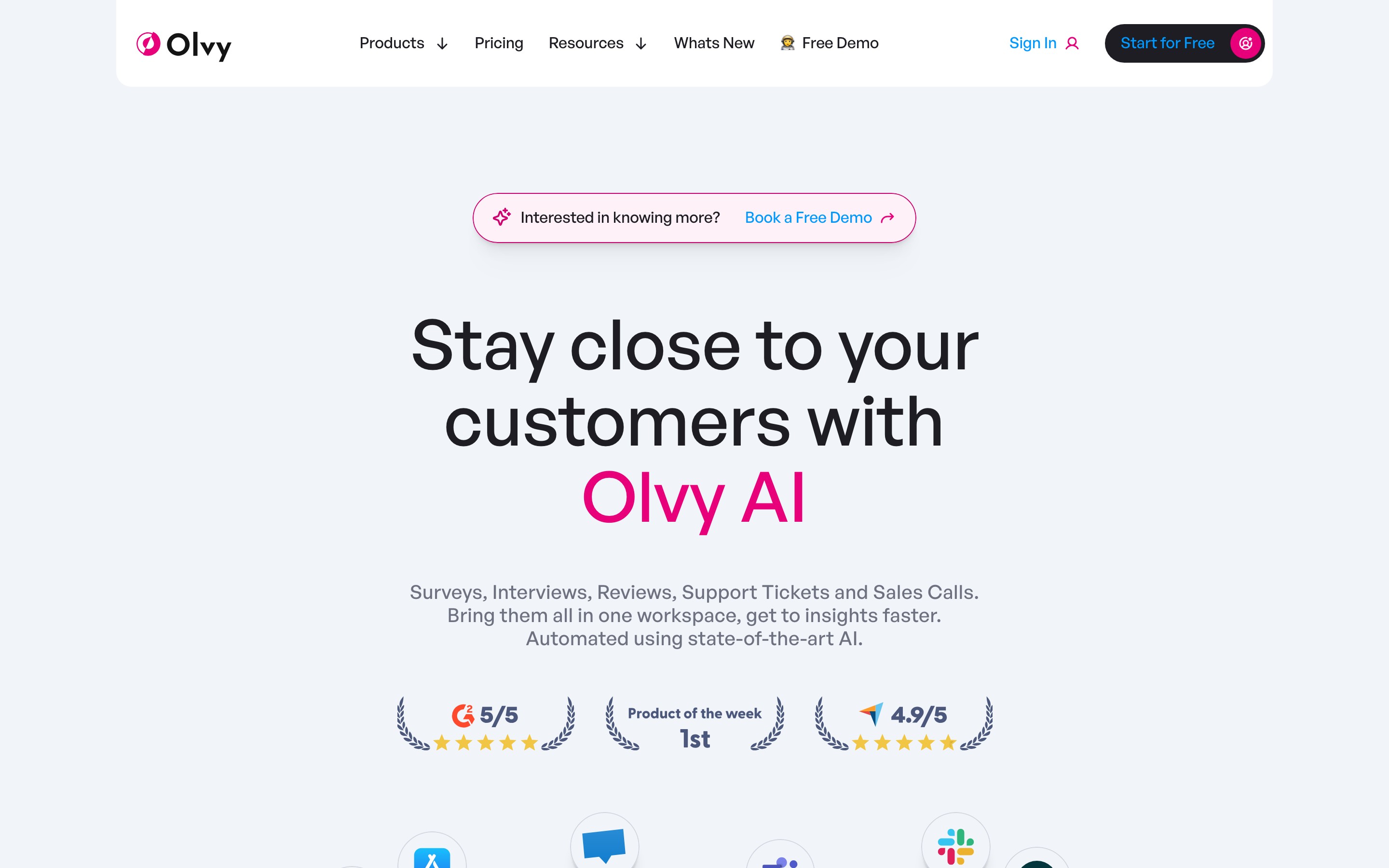 Olvy landing page — first screen