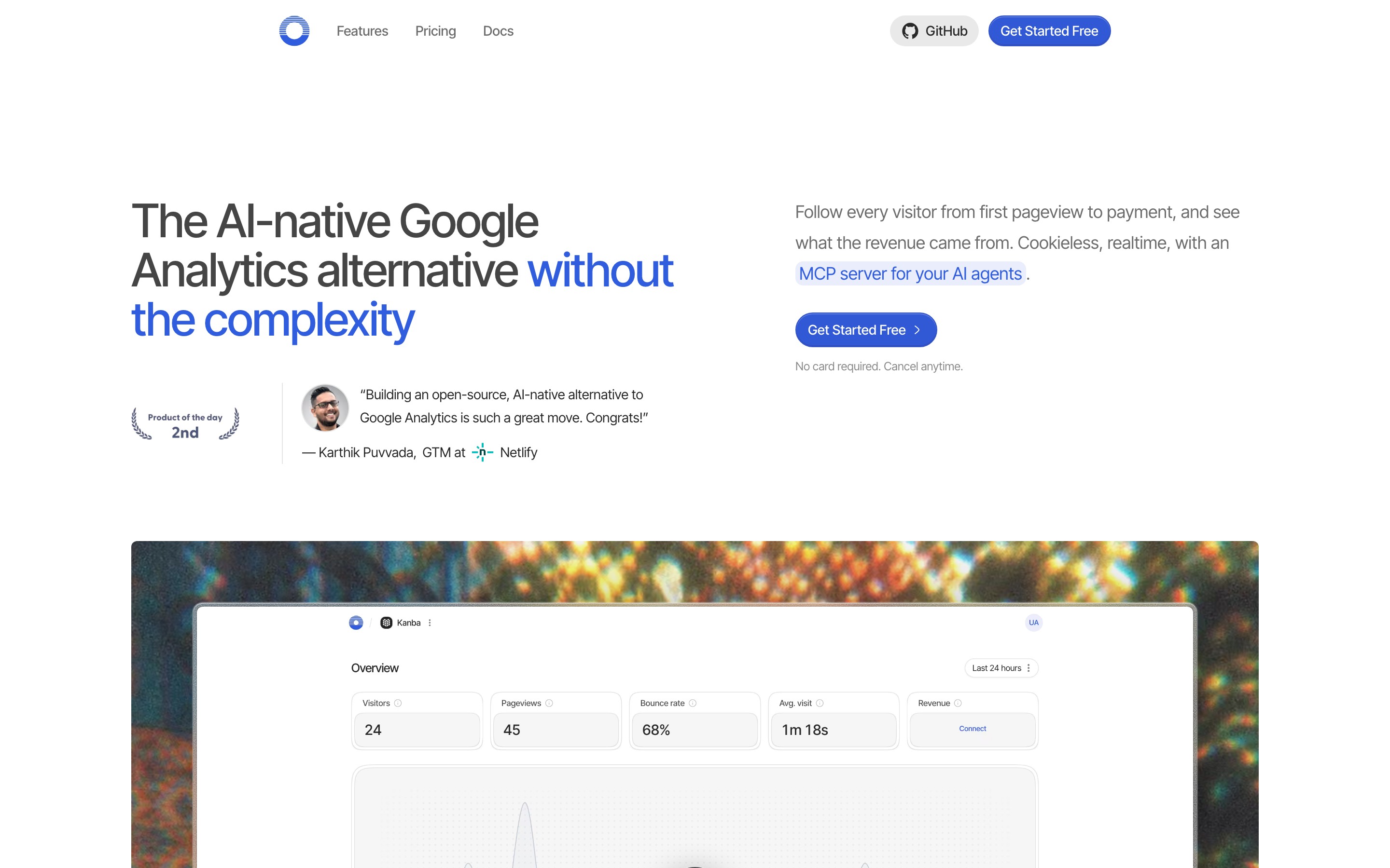 Open Analytics landing page — first screen