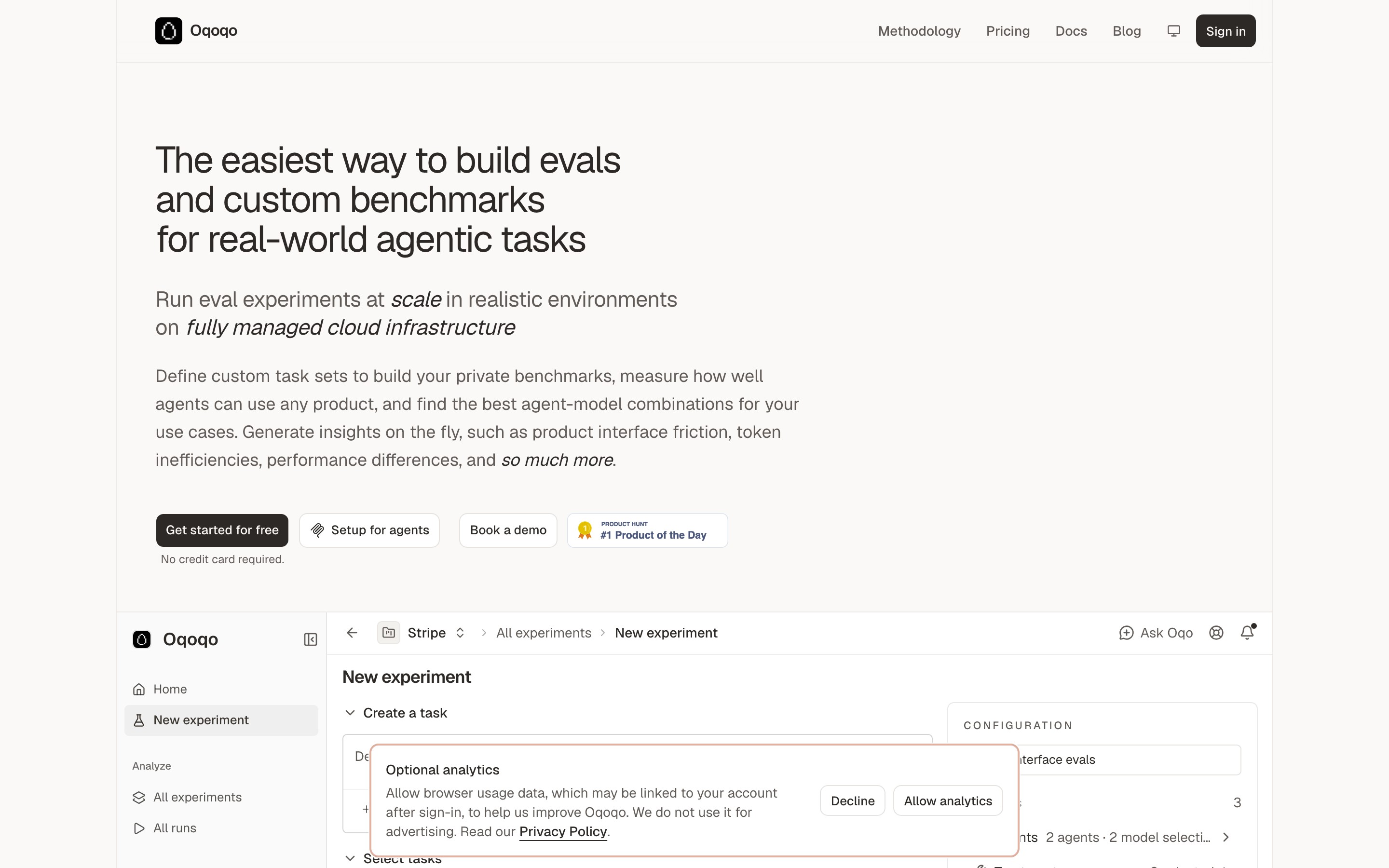 oqoqo landing page — first screen