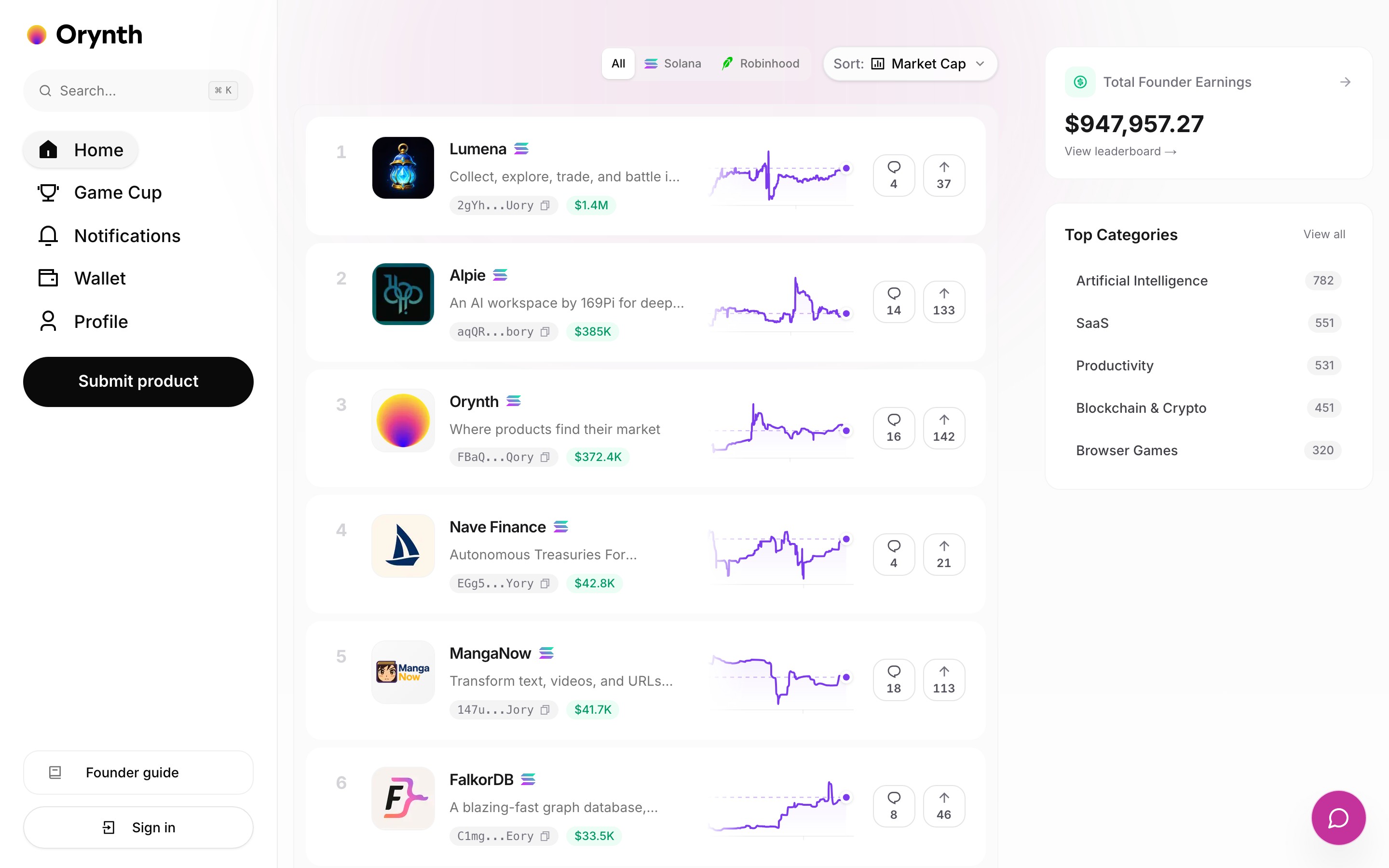 Orynth landing page — first screen