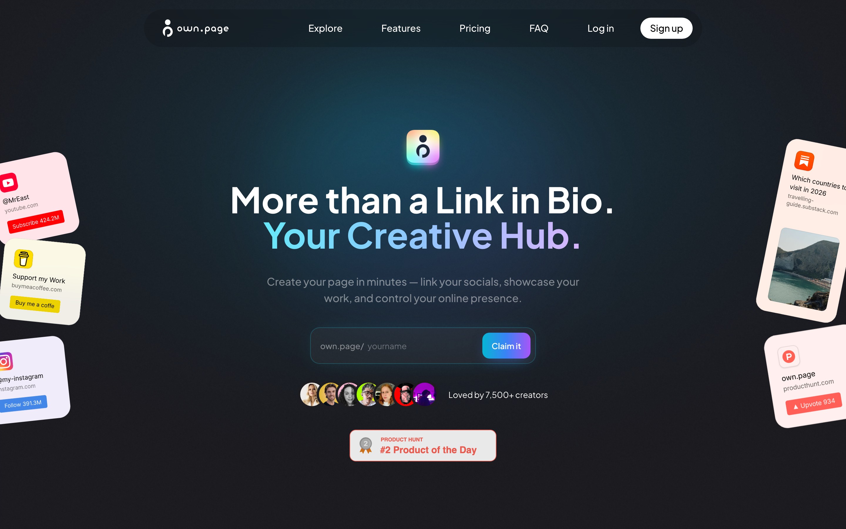 own.page landing page — first screen