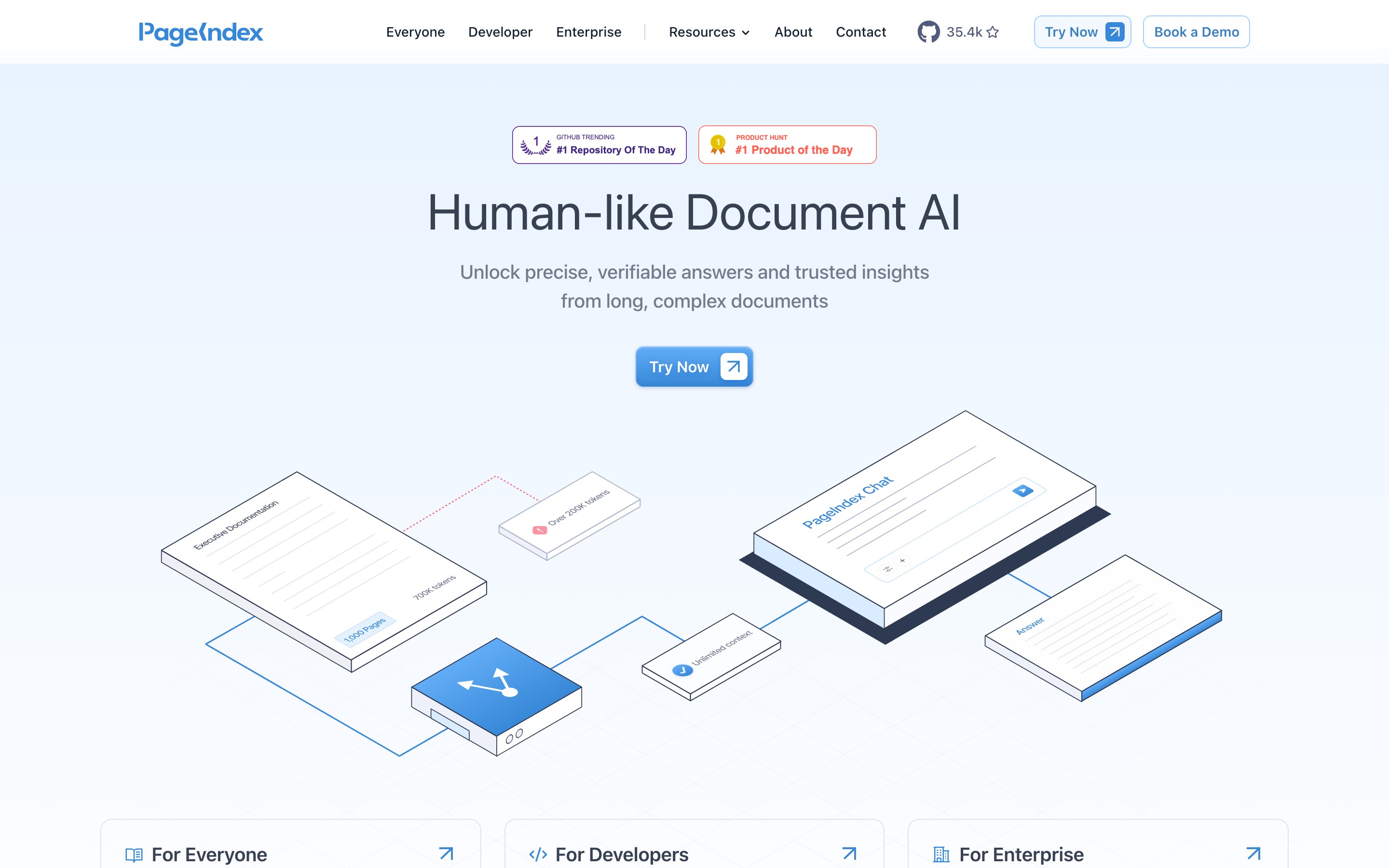 PageIndex landing page — first screen
