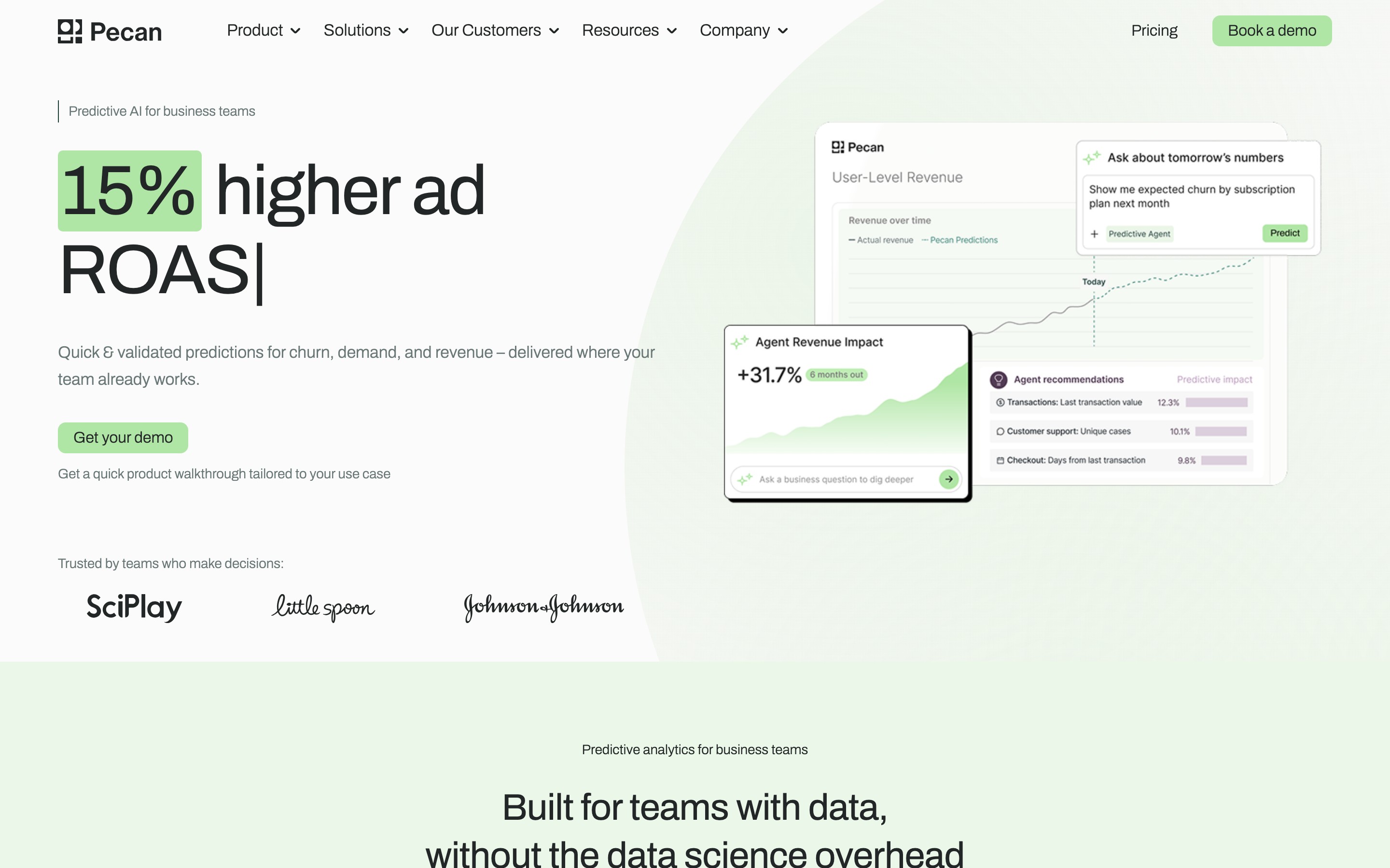 Pecan AI landing page — first screen