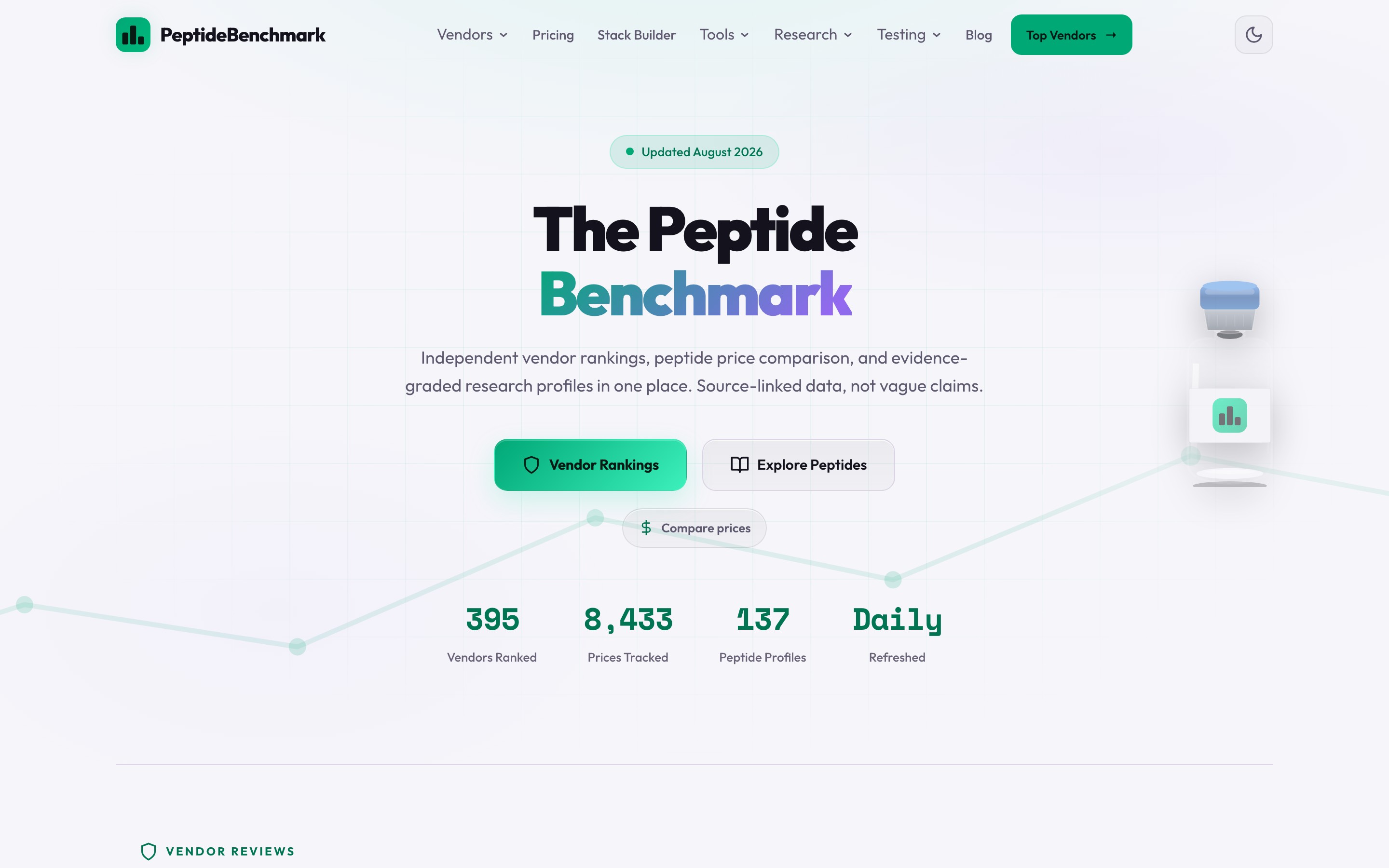 PeptideBenchmark landing page — first screen