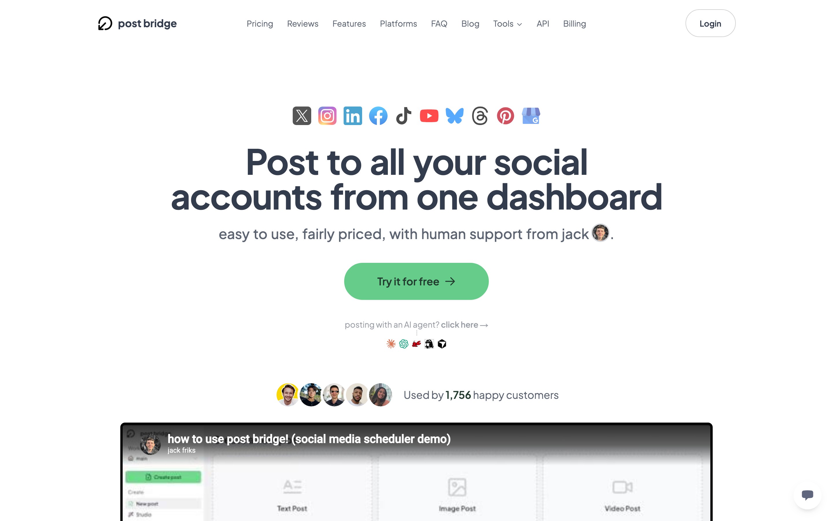 post bridge landing page — first screen