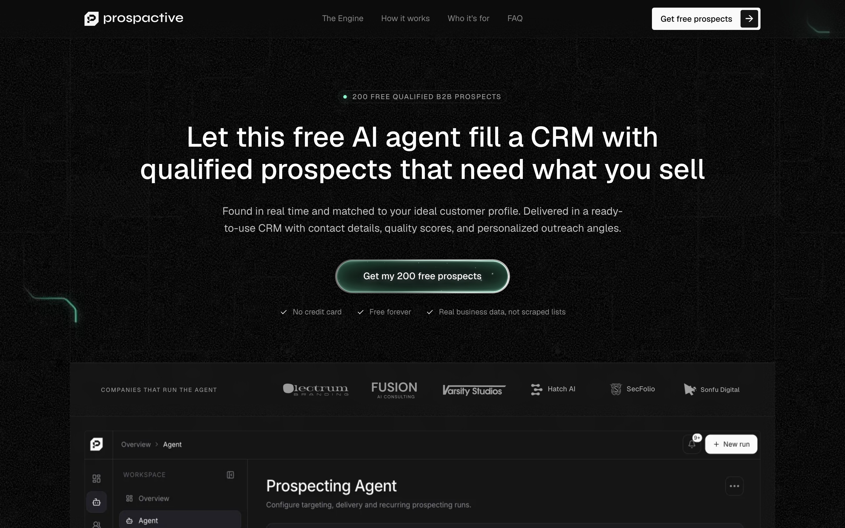 200 Get Free prospects landing page — first screen
