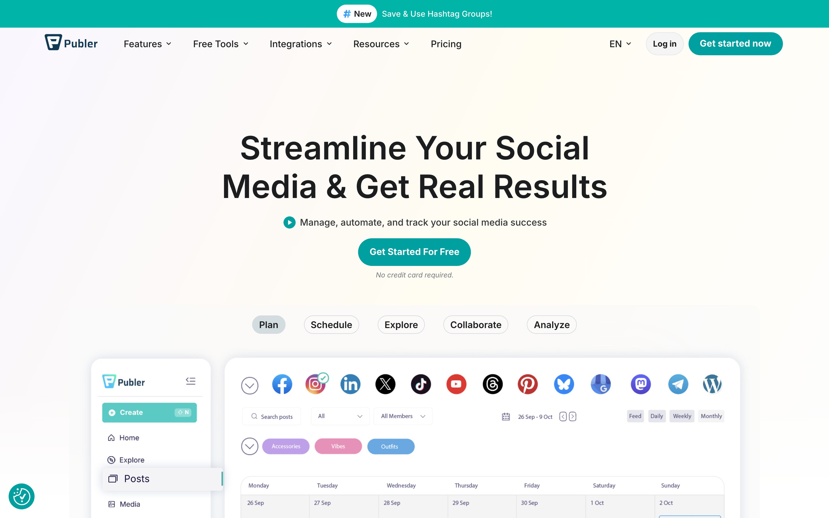 Publer landing page — first screen