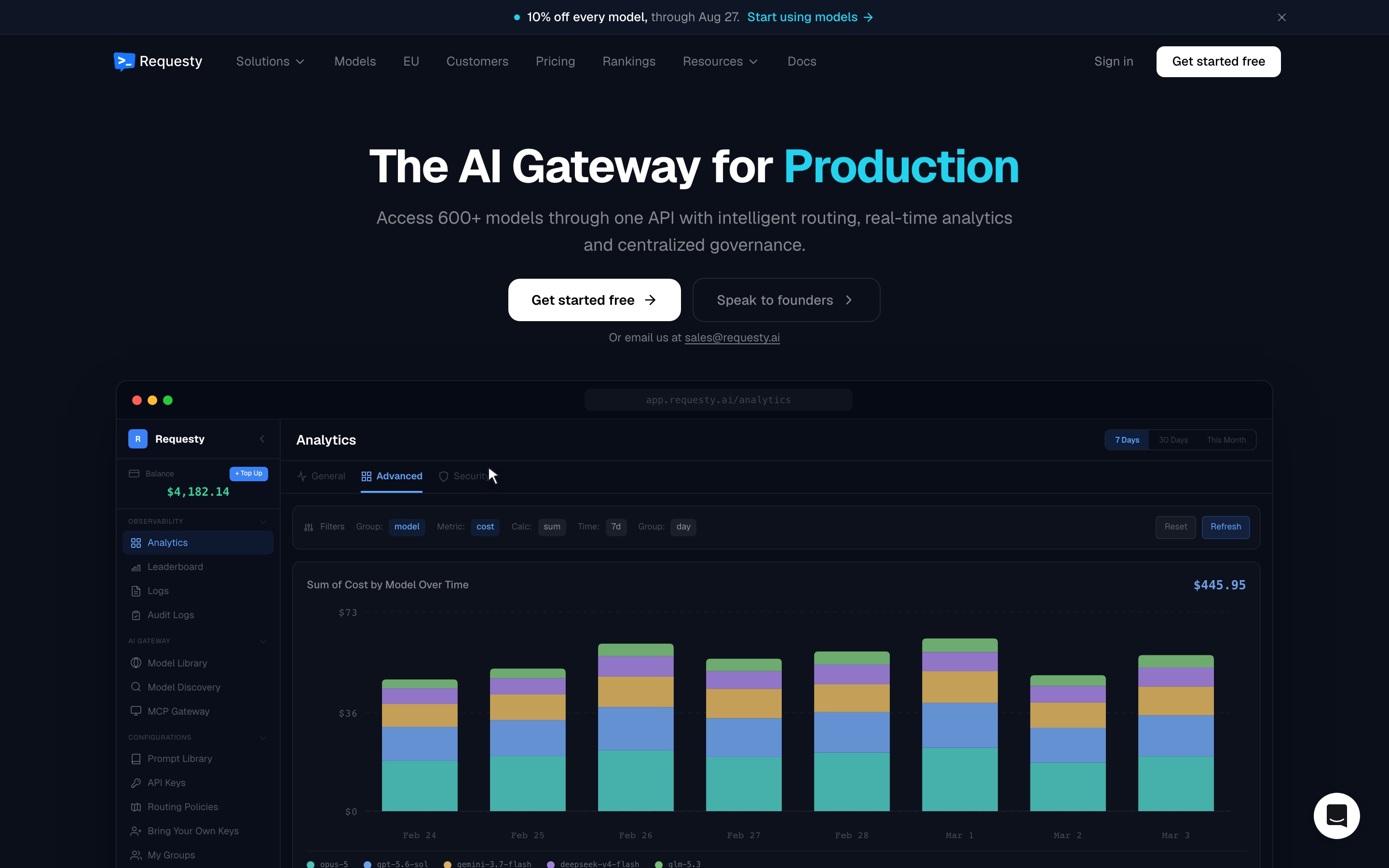 Requesty landing page — first screen