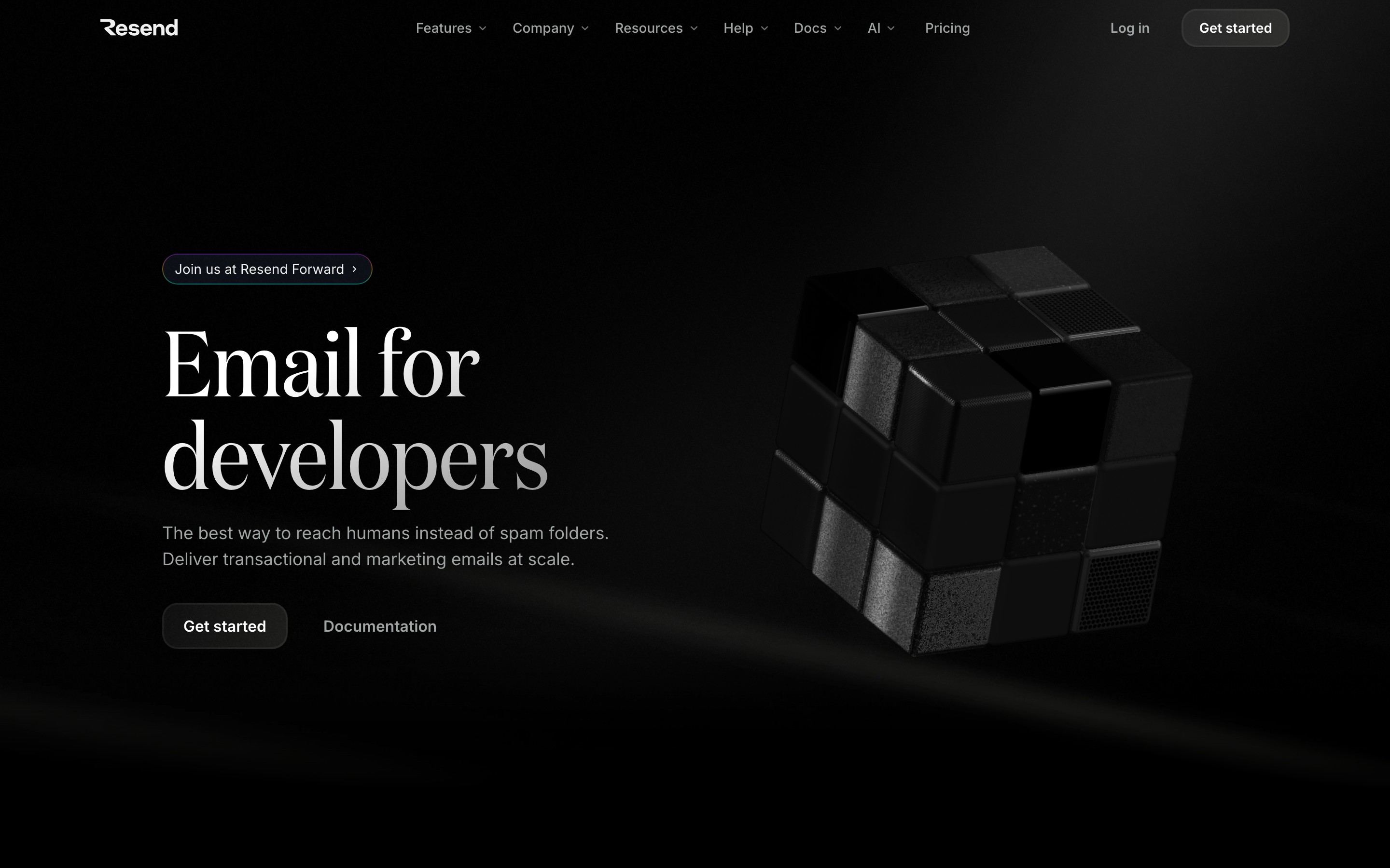 Resend landing page — first screen