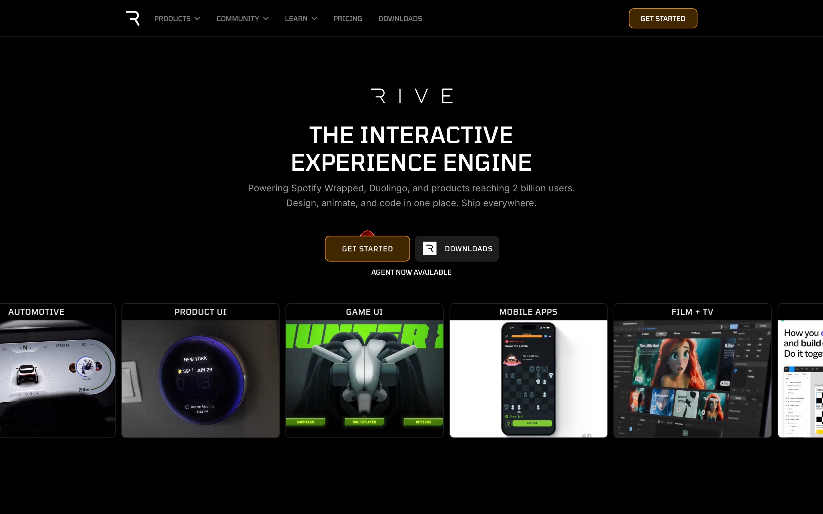 Rive landing page — first screen