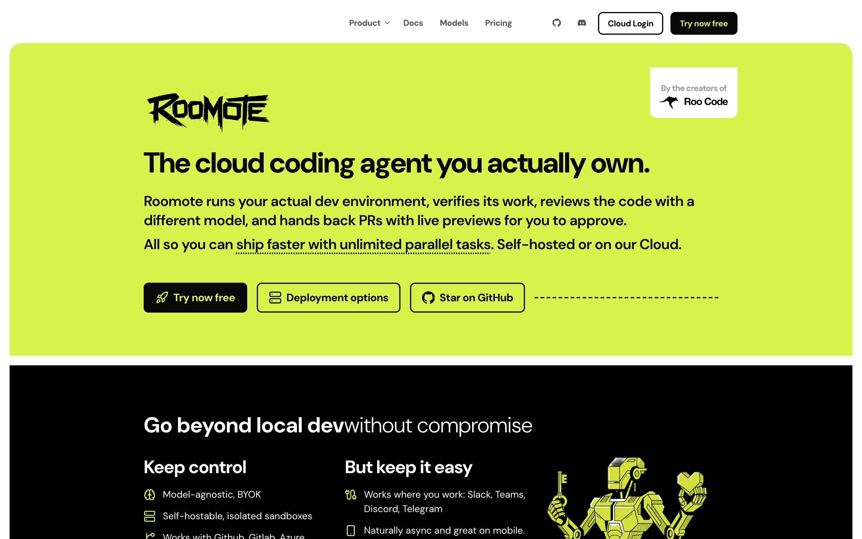 Roomote landing page — first screen