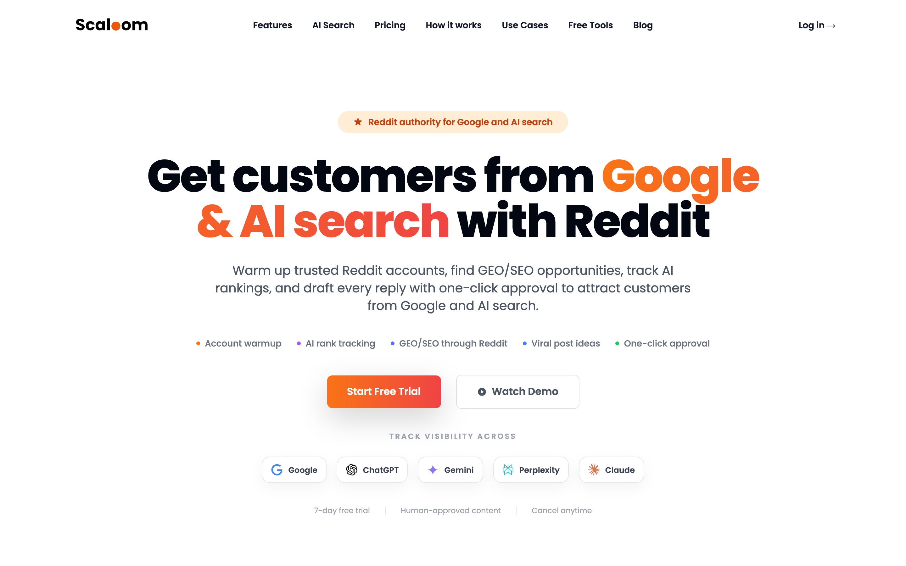Scaloom landing page — first screen