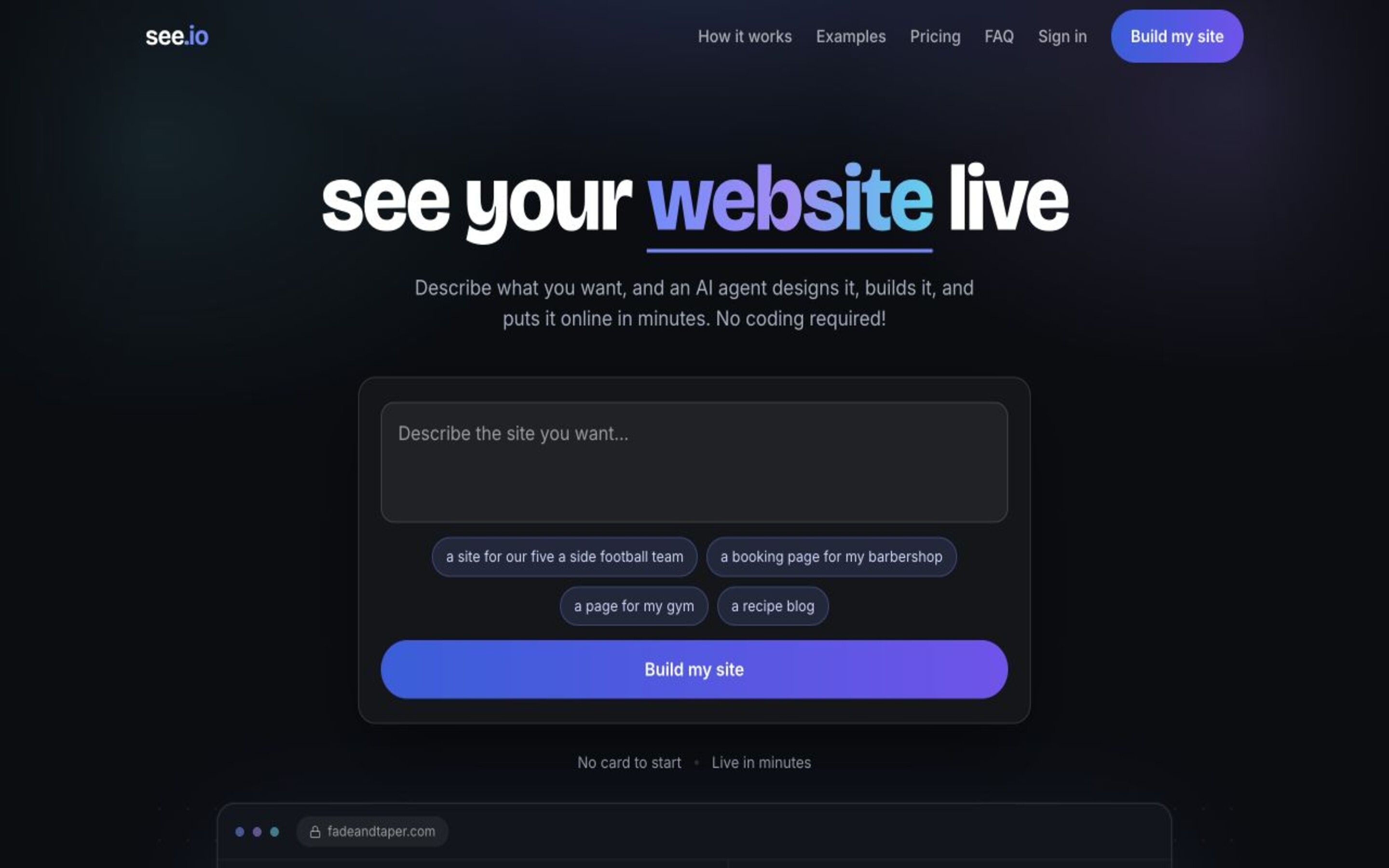 see.io landing page — first screen