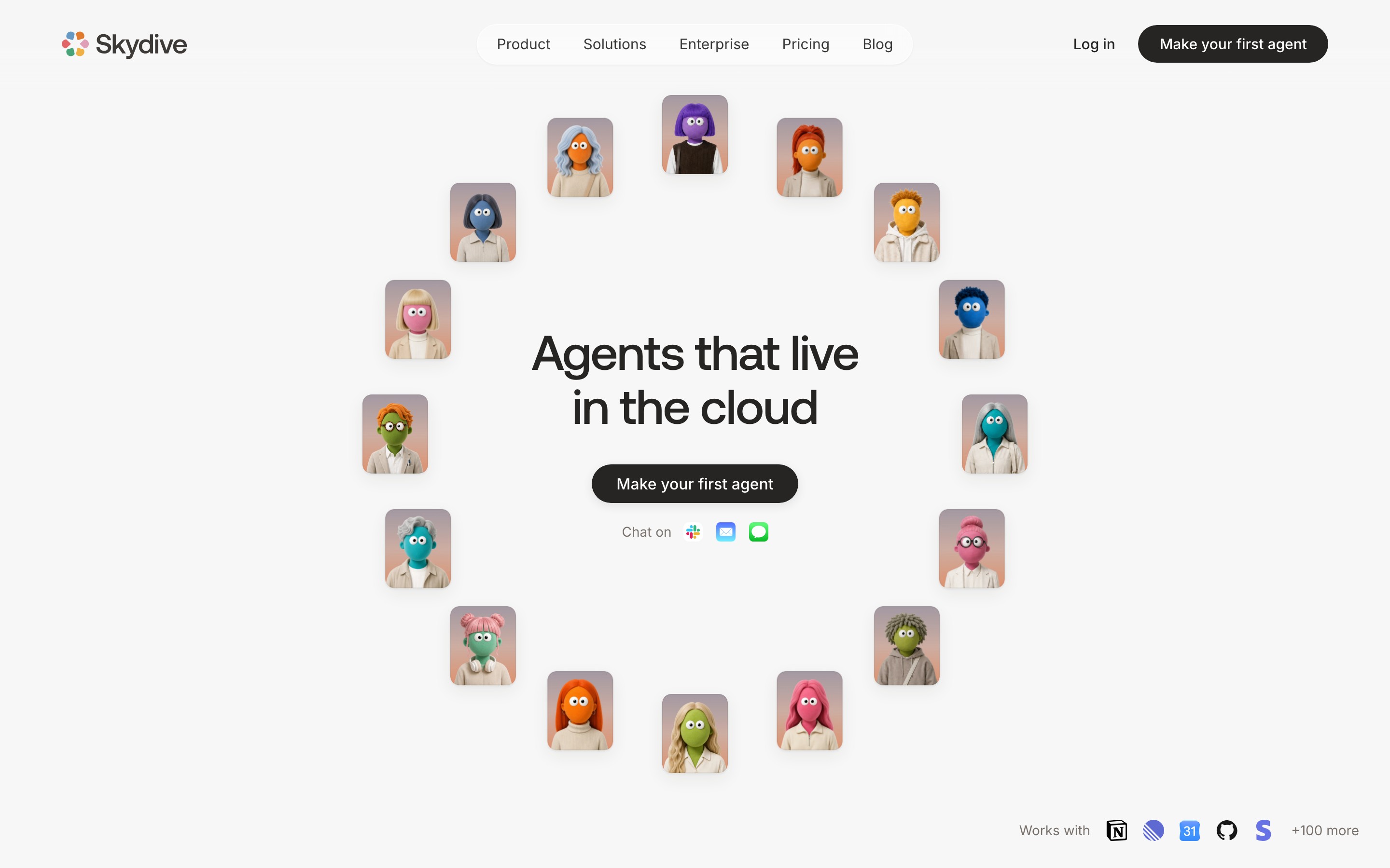 Skydive landing page — first screen