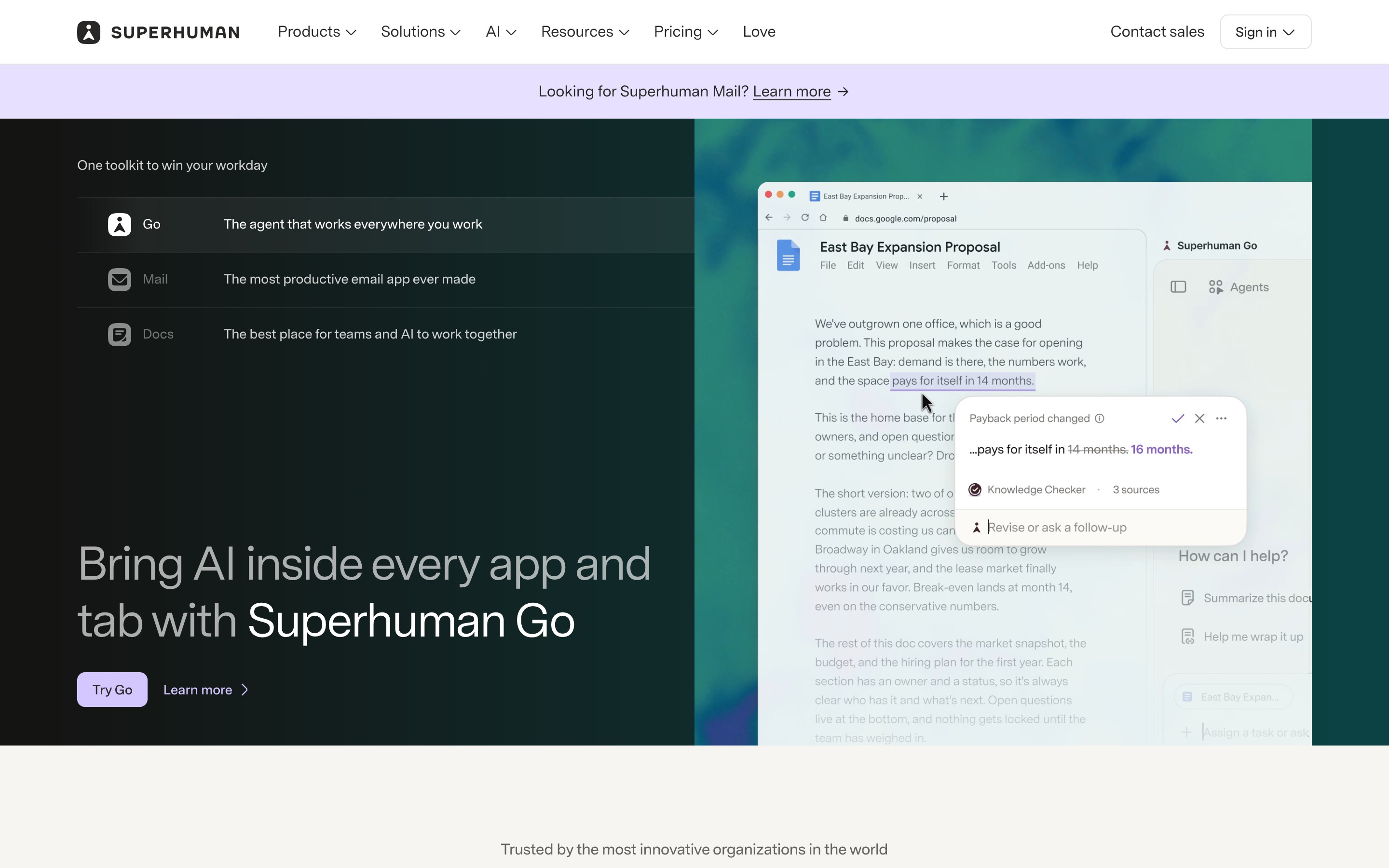 Superhuman landing page — first screen