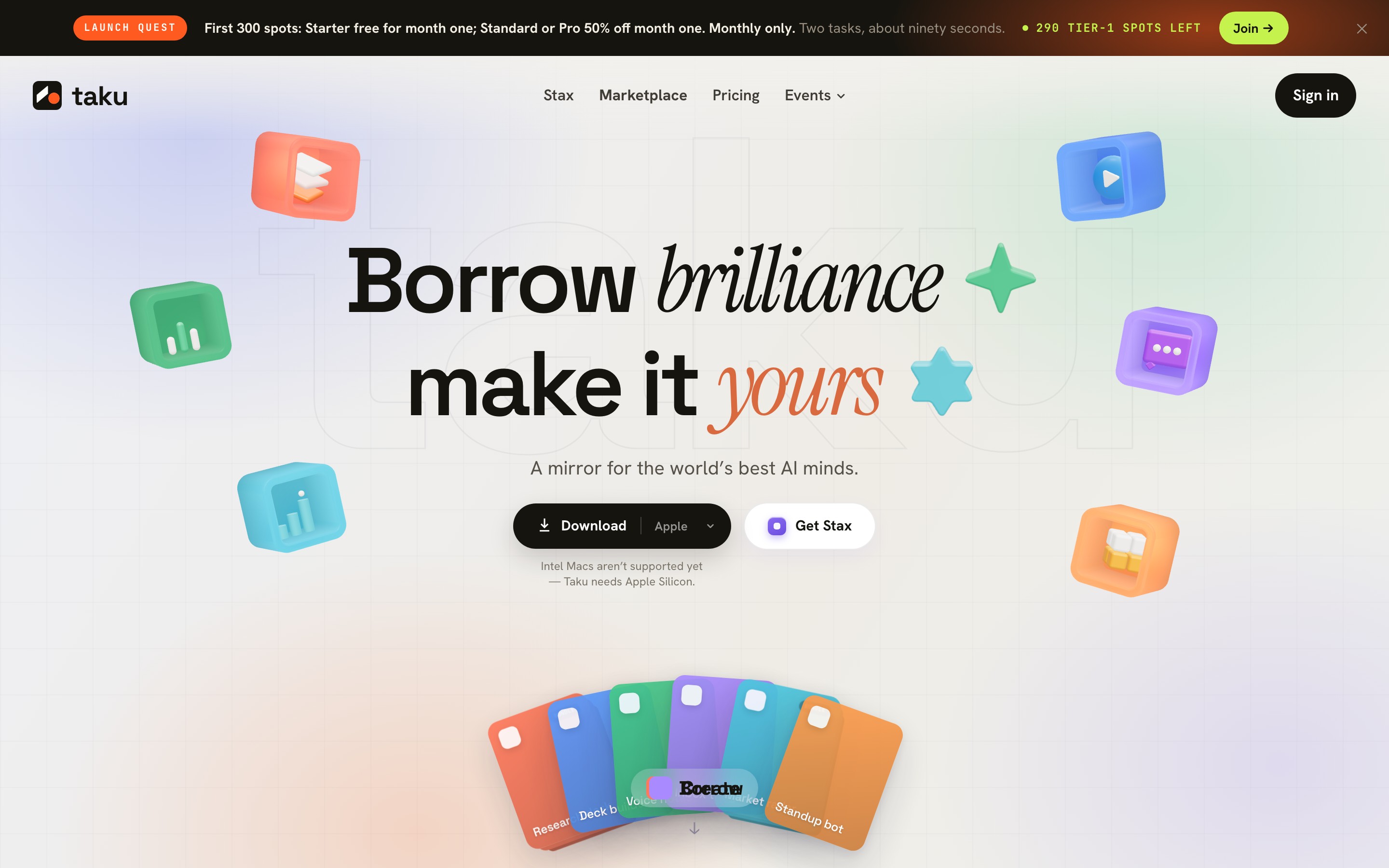 Taku AI landing page — first screen