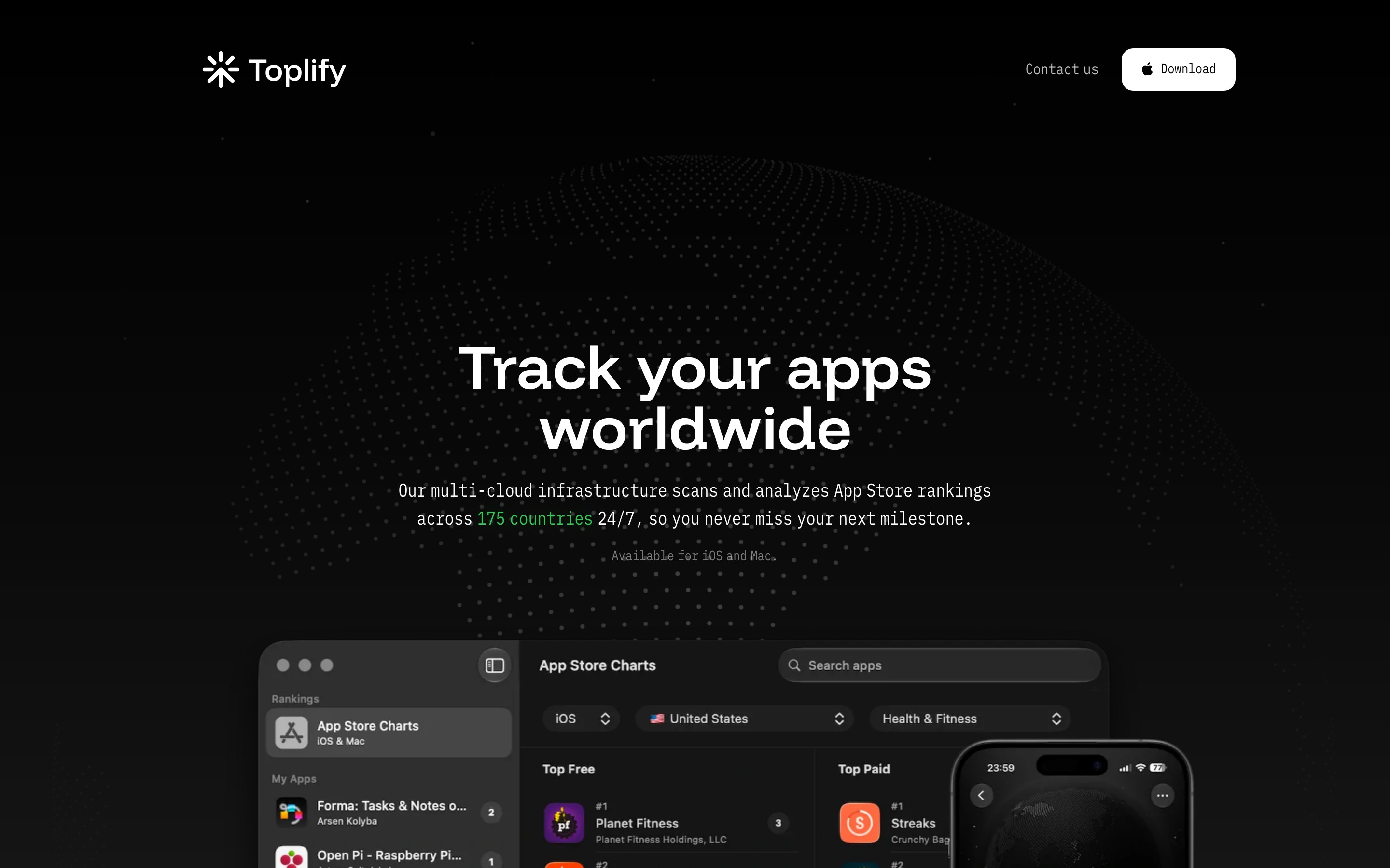 Toplify landing page — first screen