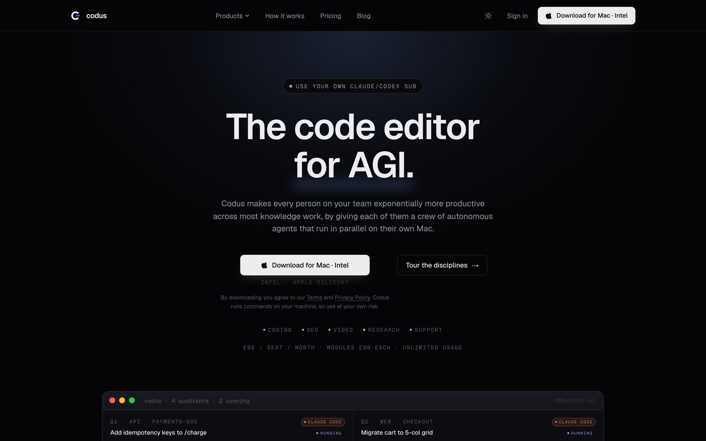 Codus landing page — first screen