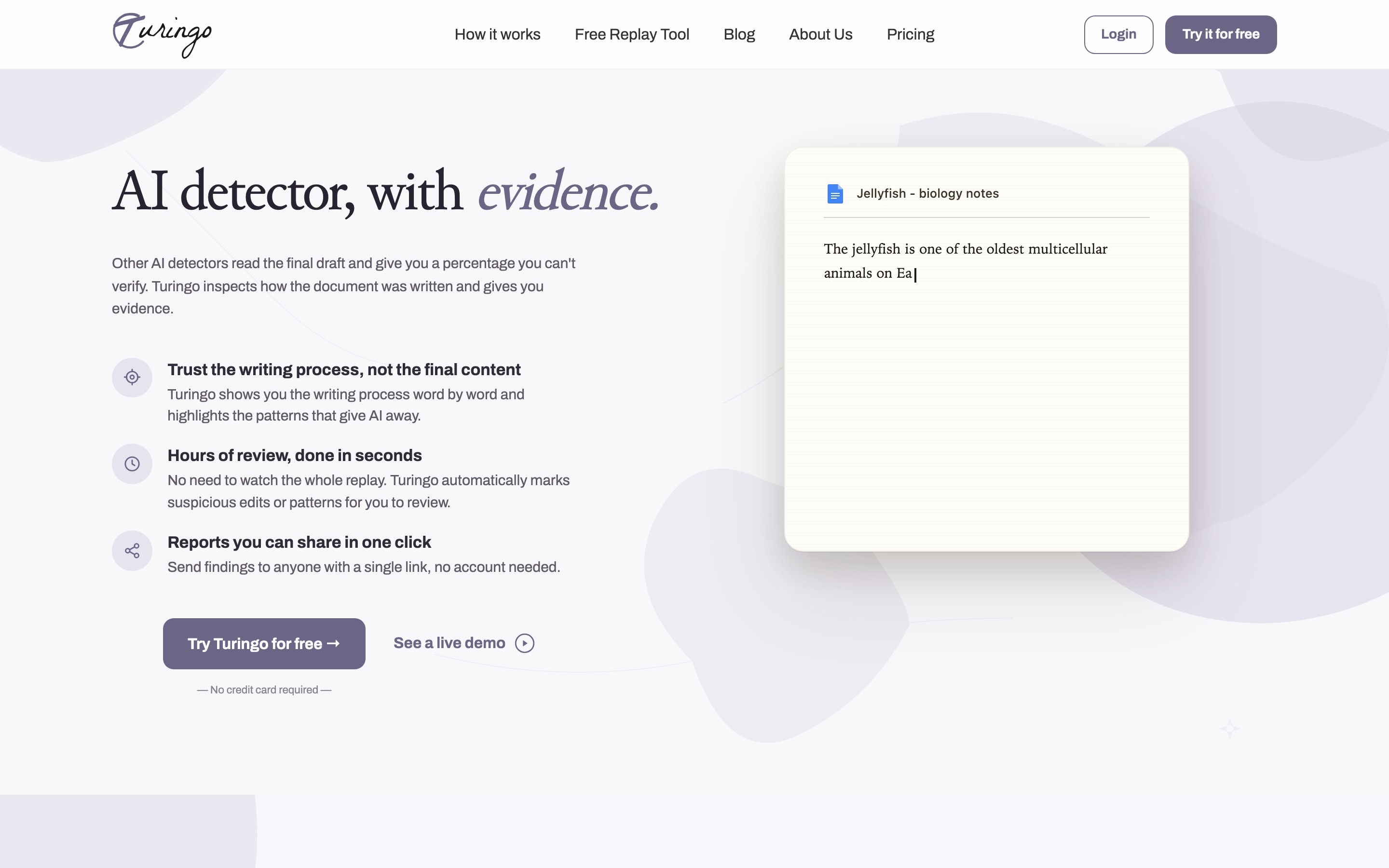 Turingo landing page — first screen