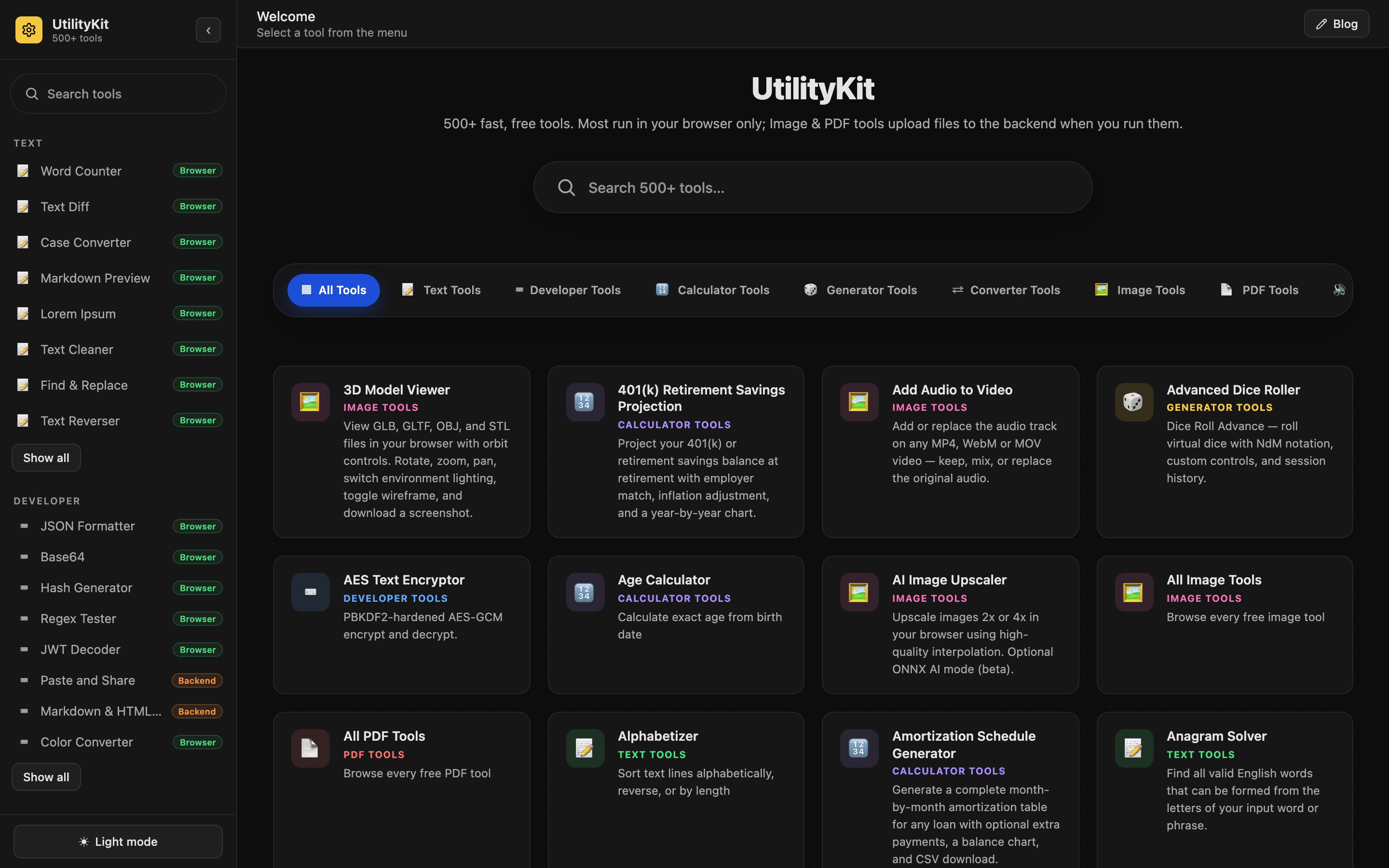 UtilityKit landing page — first screen