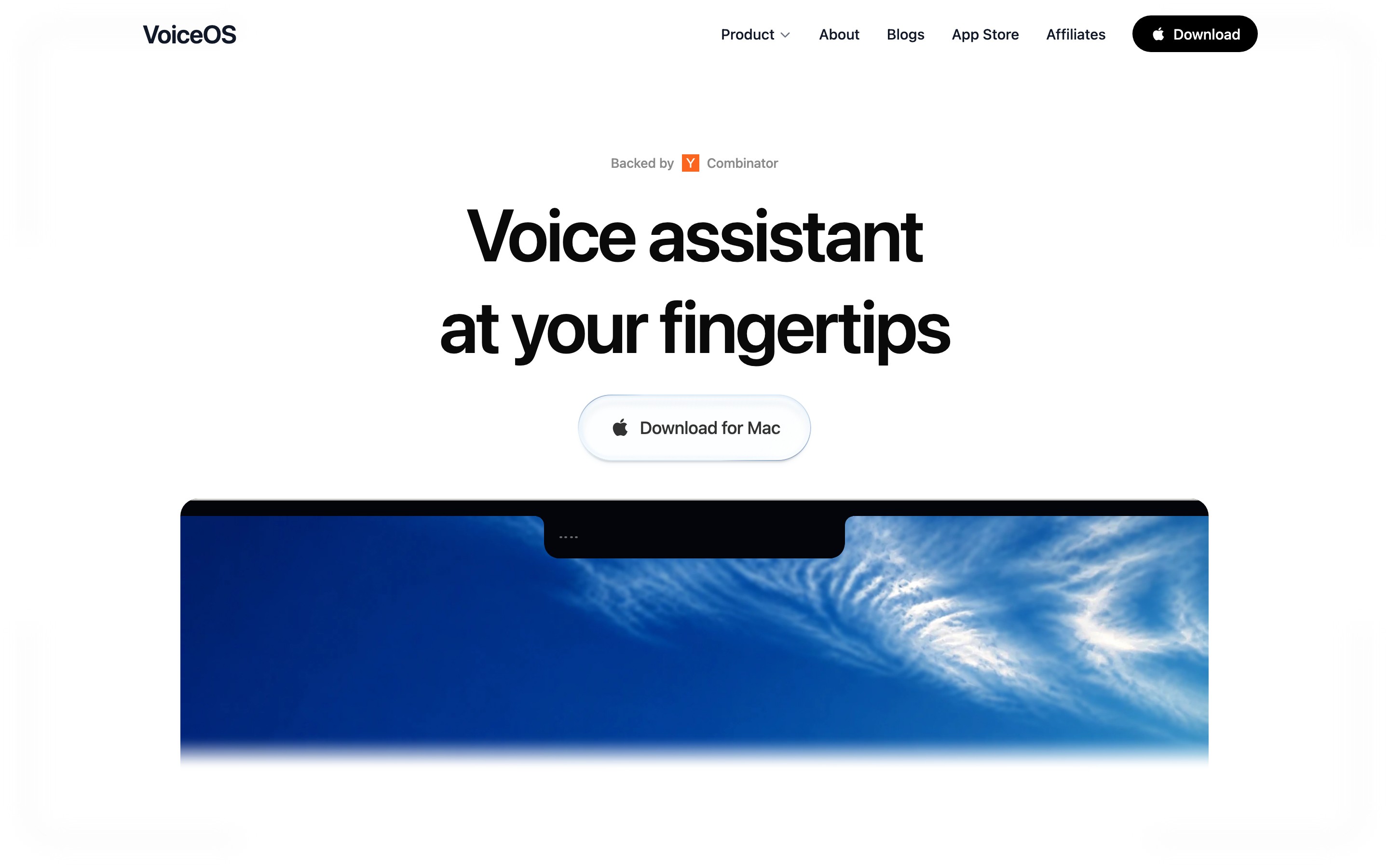 VoiceOS landing page — first screen