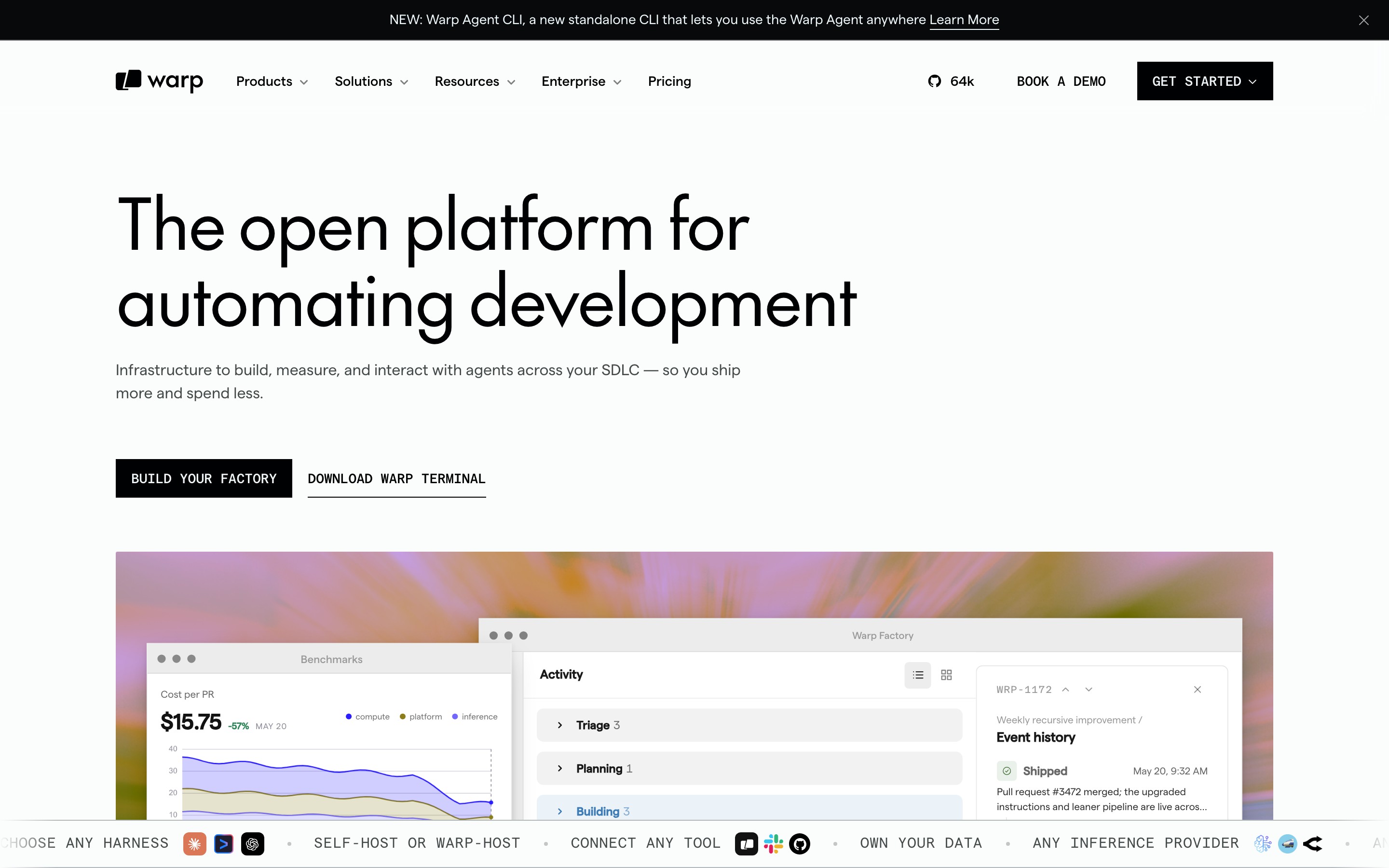 Warp landing page — first screen