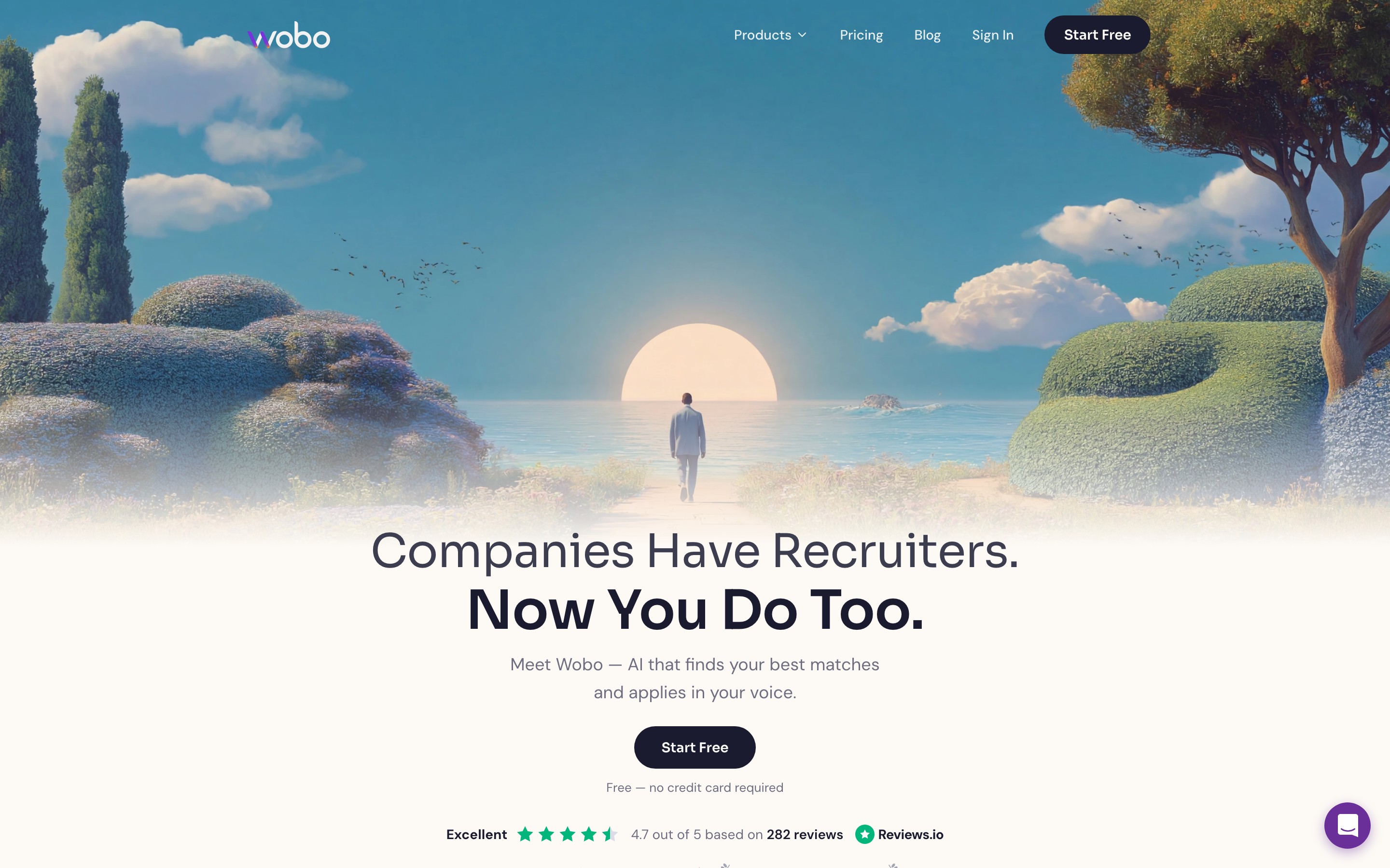 Wobo landing page — first screen