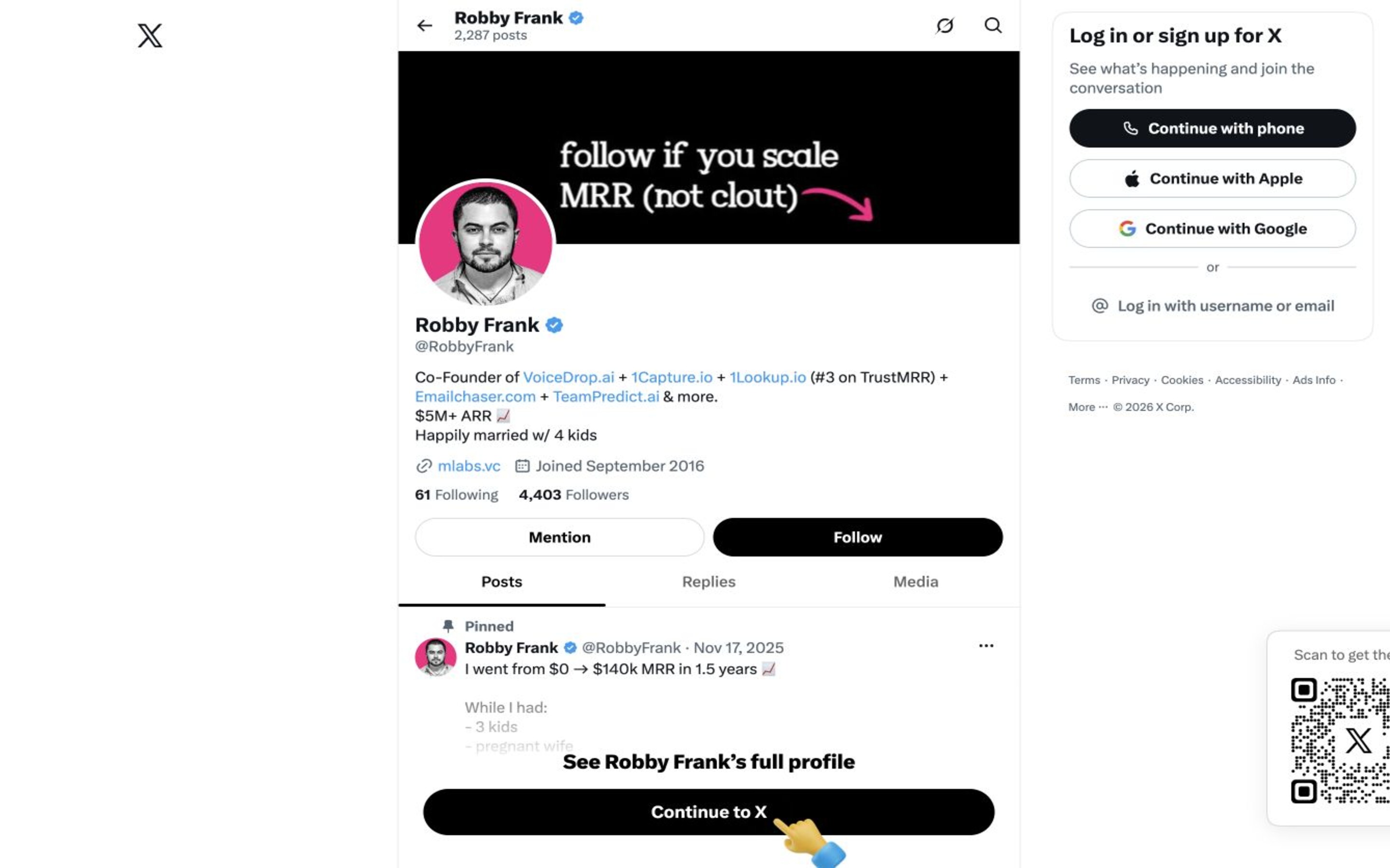 Robby Frank landing page — first screen